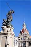 Maria Pita statue and Palacio Municipal (Town Hall), Plaza de Maria Pita, La Coruna City, Galicia, Spain, Europe