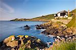 Looking over Perprean Cove towards Chynhalls Point from Dolor Point, Coverack, Lizard Peninsula, Cornwall, England, United Kingdom, Europe