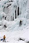 Ice rock climbing, Les Contamines, Haute-Savoie, France, Europe