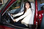 Portrait of a woman taking a test drive