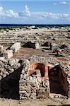 Phénicien ruines avec Méditerranée au-delà, Site archéologique de Kerkouane, patrimoine mondial de l'UNESCO, Tunisie, Afrique du Nord, Afrique