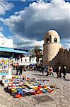 Pottery shop display outside the Great Mosque, Place de la Grande Mosque, Medina, Sousse, Tunisia, North Africa, Africa