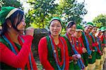 Traditionally dressed girls from the Hillmiri tribe near Daporjio, Arunachal Pradesh, Northeast India, India, Asia