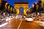 Arc de Triomphe and Champs-Elysees at night, Paris, France, Europe