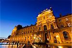 Louvre Museum and Pyramid at night, Paris, France, Europe