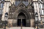 The entrance to St. Giles' Cathedral, the High Kirk of Scotland, on the Royal Mile in Edinburgh, Scotland, United Kingdom, Europe