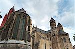 Sint Janskerk (St. John's Church) and Sint Servaasbasiliek (St. Servatius Basilica) seen from Vrijthof Square, Maastricht, Limburg, The Netherlands, Europe