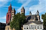 Sint Janskerk (St. John's Church), Sint Servaasbasiliek (St. Servatius Basilica) and Hoofdwacht (Guardhouse) seen from Vrijthof Square, Maastricht, Limburg, The Netherlands, Europe