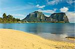 Old Settlement Bay and Mount Lidgbird on left and Mount Gower by the lagoon with the world's most southerly coral reef, volcanic island in the Tasman Sea, Lord Howe Island, UNESCO World Heritage Site, New South Wales, Australia, Pacific