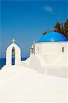 White chapel with blue dome, Hora, Mykonos, Cyclades, Greek Islands, Greece, Europe