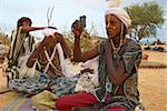 Wodaabe (Bororo) homme avec son visage peint pour le concours de beauté masculine Gerewol annuel, une réunion générale de l'Afrique de l'Ouest Wodaade Peuls (Bororo Peul), Niger, Afrique de l'Ouest, Afrique