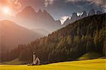 Saint Johann Church, Val di Funes, Ranui, South Tyrol, Dolomites, Italy