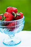 Strawberries in bowl outdoors