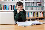 Boy with Laptop Doing Homework