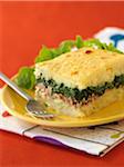 Spinach,mashed potato and tuna florentine gratin