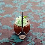 Chocolate cream dessert with mint mousse