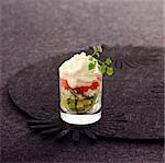 Celery mousse with avocado and crab