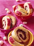 Rolled sponge cake with raspberry jam filling