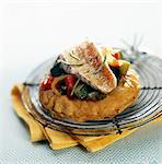 Cold ratatouille and red mullet savoury tartlet