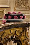 Chocolate cake decorated with almond paste roses