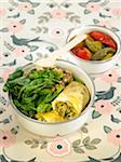 Zucchini omelette Bento with spinach,walnuts and pickled peppers