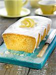 Lemon cake coated with icing