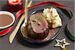 Roast bison with Grand veneur sauce,mixed mashed potatoes and celeriac