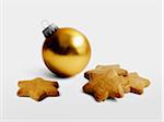 Star-shaped biscuits, Christmas golden ornament