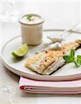 Grilled bass with pink peppercorns ,yoghurt sauce