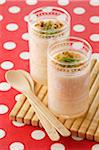 Lychee soup with pistachios