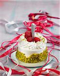 Panacotta, pistachio and raspberry birthday cake