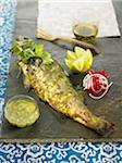 Grilled sea bream marinated in mint and garam massala