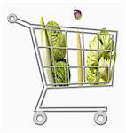 Mini supermarket trolley full of organic vegetables