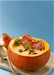 Pumpkin soup with chanterelles and crisp coppa