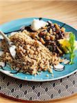 Grilled buckwheat with stewed eggplants