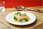 Salmon,broccoli and potato cheese-topped dish