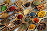 Seletion of spices in wooden spoons