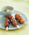 Rhubarb with poppy seeds,duck with sesame seeds and turnip brochettes