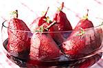 Williams pear dessert with blackcurrant wine and savory