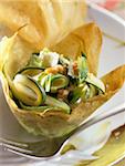 Flower-shaped filo pastry filled with courgettes