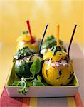 Yellow and green round stuffed courgettes