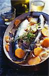 Mackerels cooked in a court-bouillon