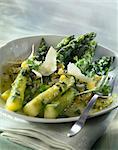Green asparagus with parmesan flakes and lemon