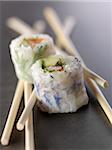 Shrimp and edible flower makis