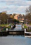 View along a lock on the River Thames, at Teddington Lock, Middlesex.