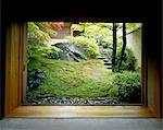 View through doorway to oriental style garden