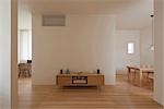 House in Hitachinoushiku, Private House, Interior view of living room; the dining room on the right and the study on the left. Architects: Yasushi Horibe Architect