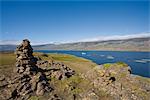 Iceland, scenic view with aquafarm visible in distance
