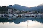 Découvre dans le port au lever du soleil, Port de Soller, Majorque, îles Baléares, Espagne, Méditerranée, Europe