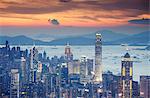 Skyline de Hong Kong Island au coucher du soleil, Hong Kong, Chine, Asie